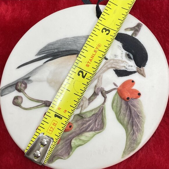 Chickadee Branch Ornament Signed LE 1989 Handpainted Ceramic Raised Design 3.5" - Picture 15 of 16